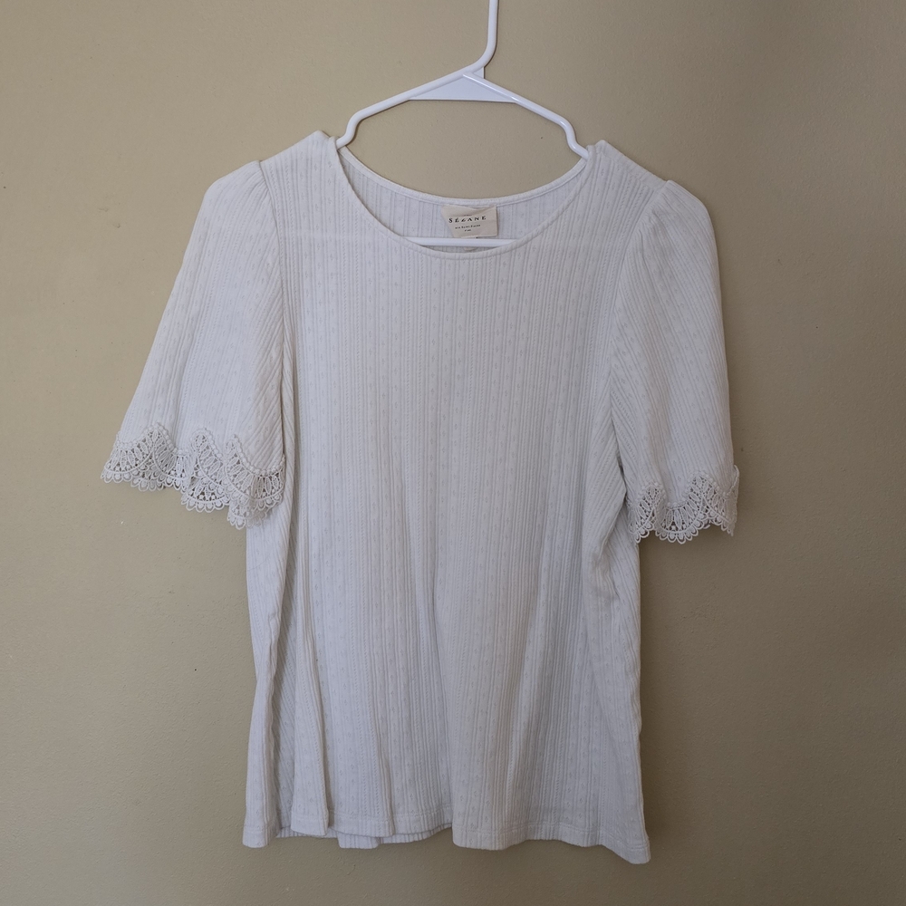 Sezane Clea Lace Trim Pointelle Top